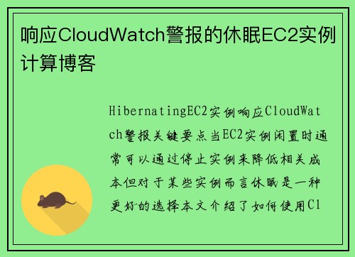响应CloudWatch警报的休眠EC2实例 计算博客